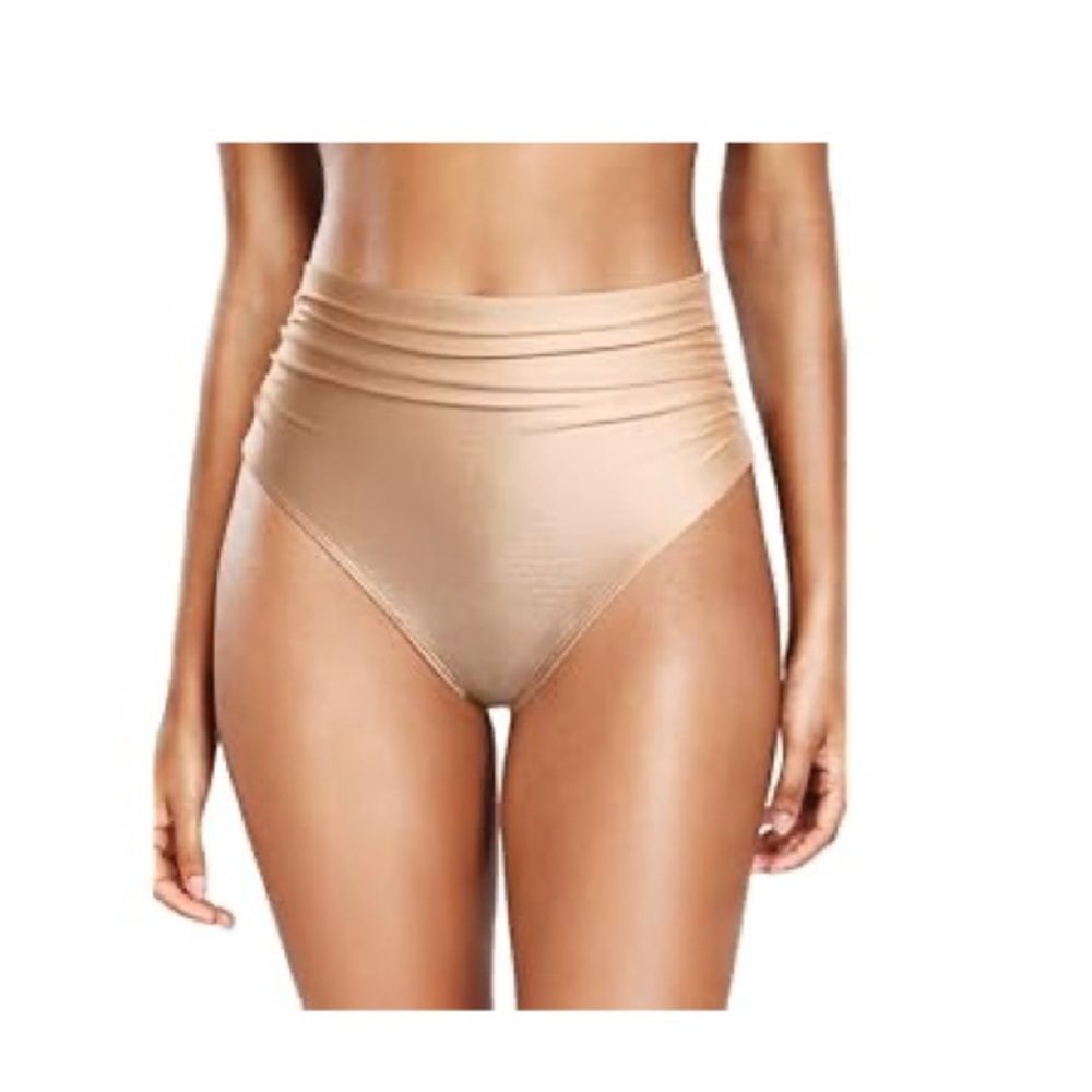 High-Waisted Full Coverage Gold / Tan Bikini Bottom